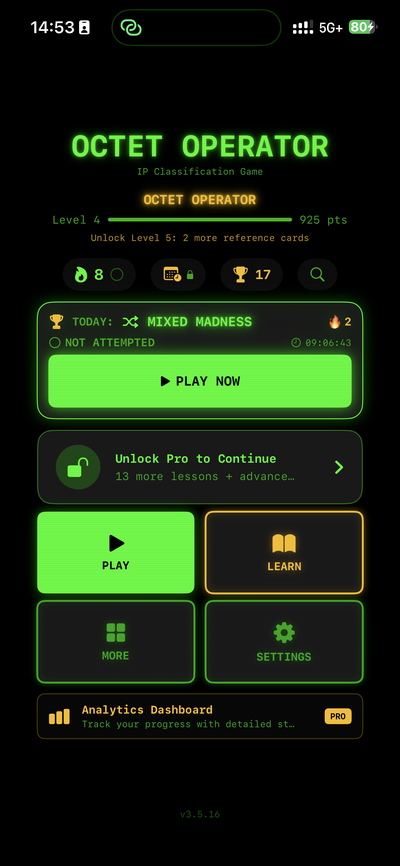 Octet Operator home screen